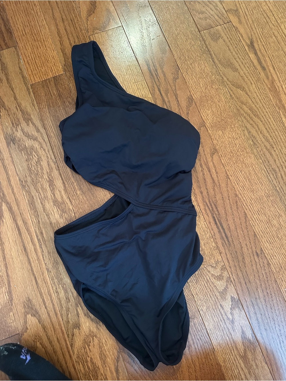 Michael Kors Black One-Shoulder Swim Top with Cutout